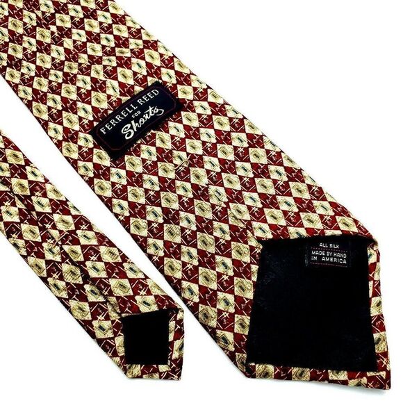 Ferrrell Reed Silk Tie Red Yellow Geometric Print - Picture 5 of 6